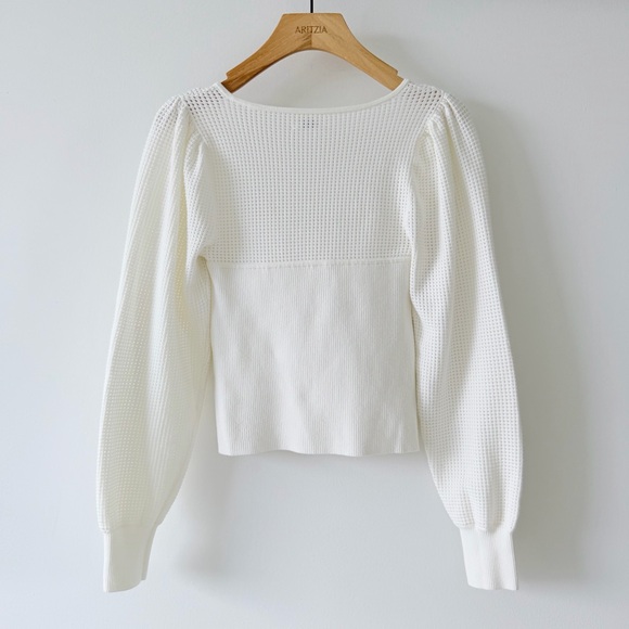 Aritzia Wilfred New Chance Sweater Light Birch Puff Sleeve Knit Top Size S - Picture 9 of 14